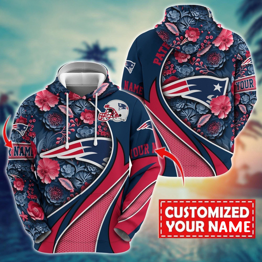 Personalized NFL New England Patriots Hoodie Flower Hoodie Gift For Husband