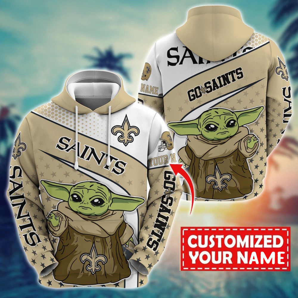 Personalized NFL New Orleans Saints Baby Yoda Hoodie Football Gifts For Men