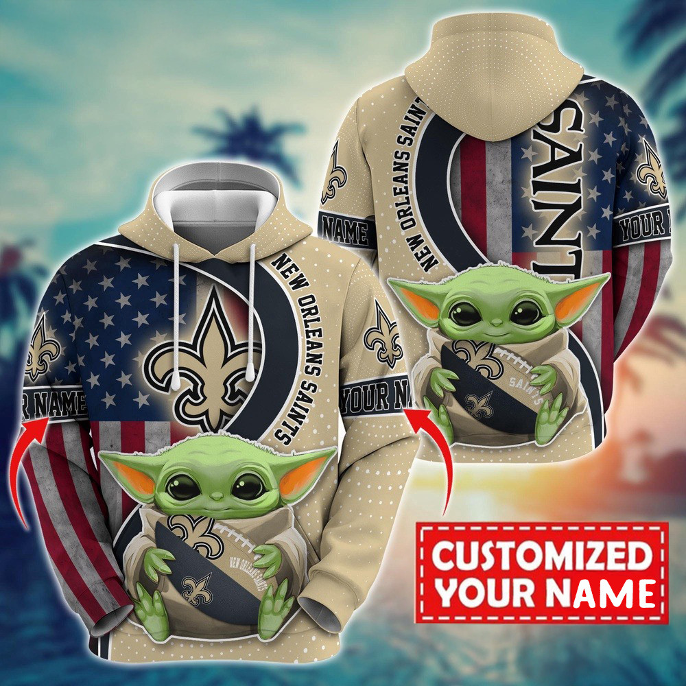 Personalized NFL New Orleans Saints Baby Yoda Hoodie For Fans Him Gifts