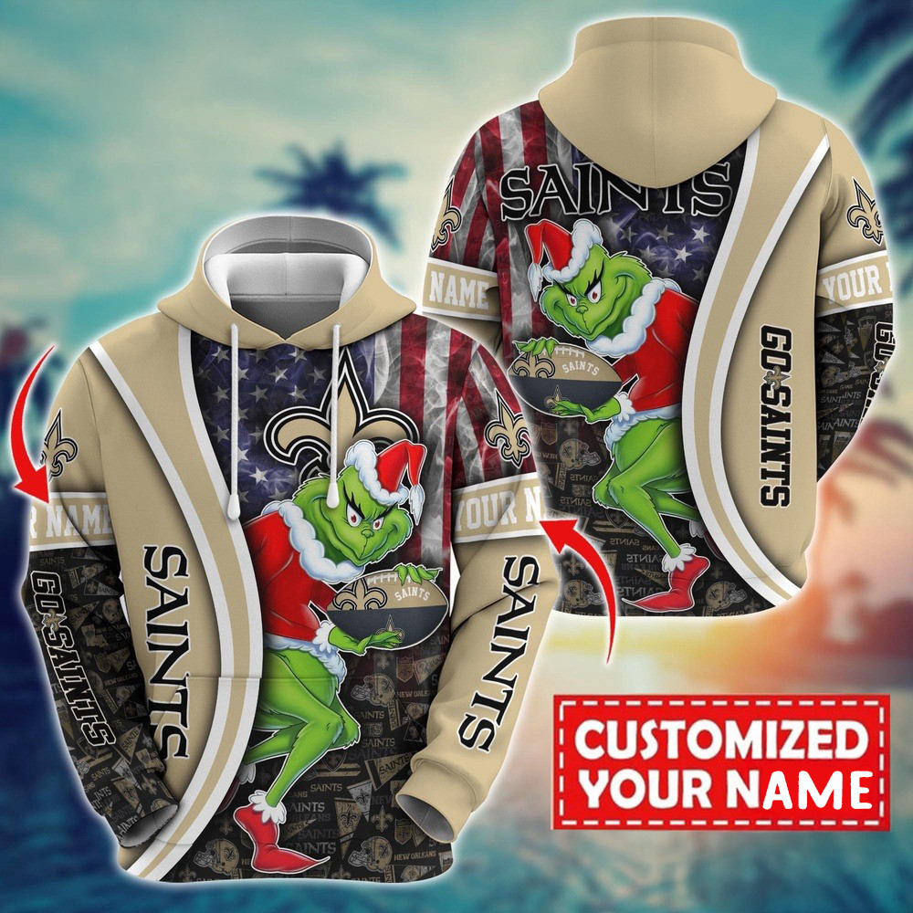 Personalized NFL New Orleans Saints Grinch Hoodie Football Fan Gift Ideas