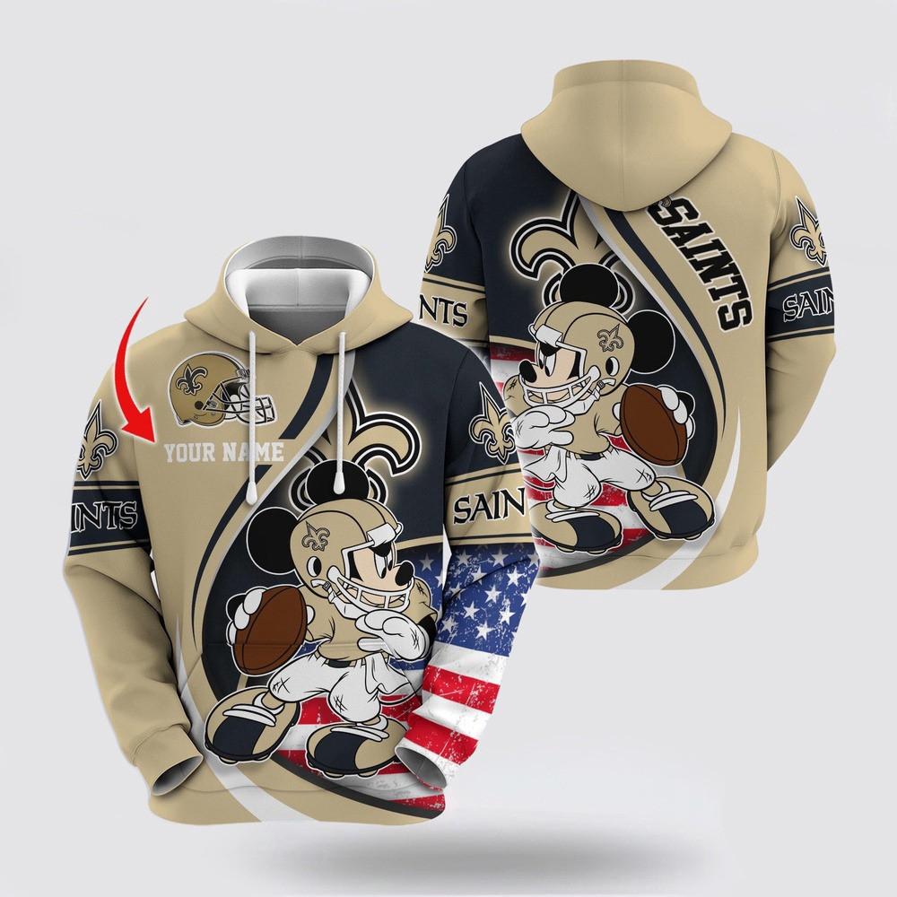 Personalized NFL New Orleans Saints Mickey Mouse 100 Year Anniversary Hoodie Gifts For Fans