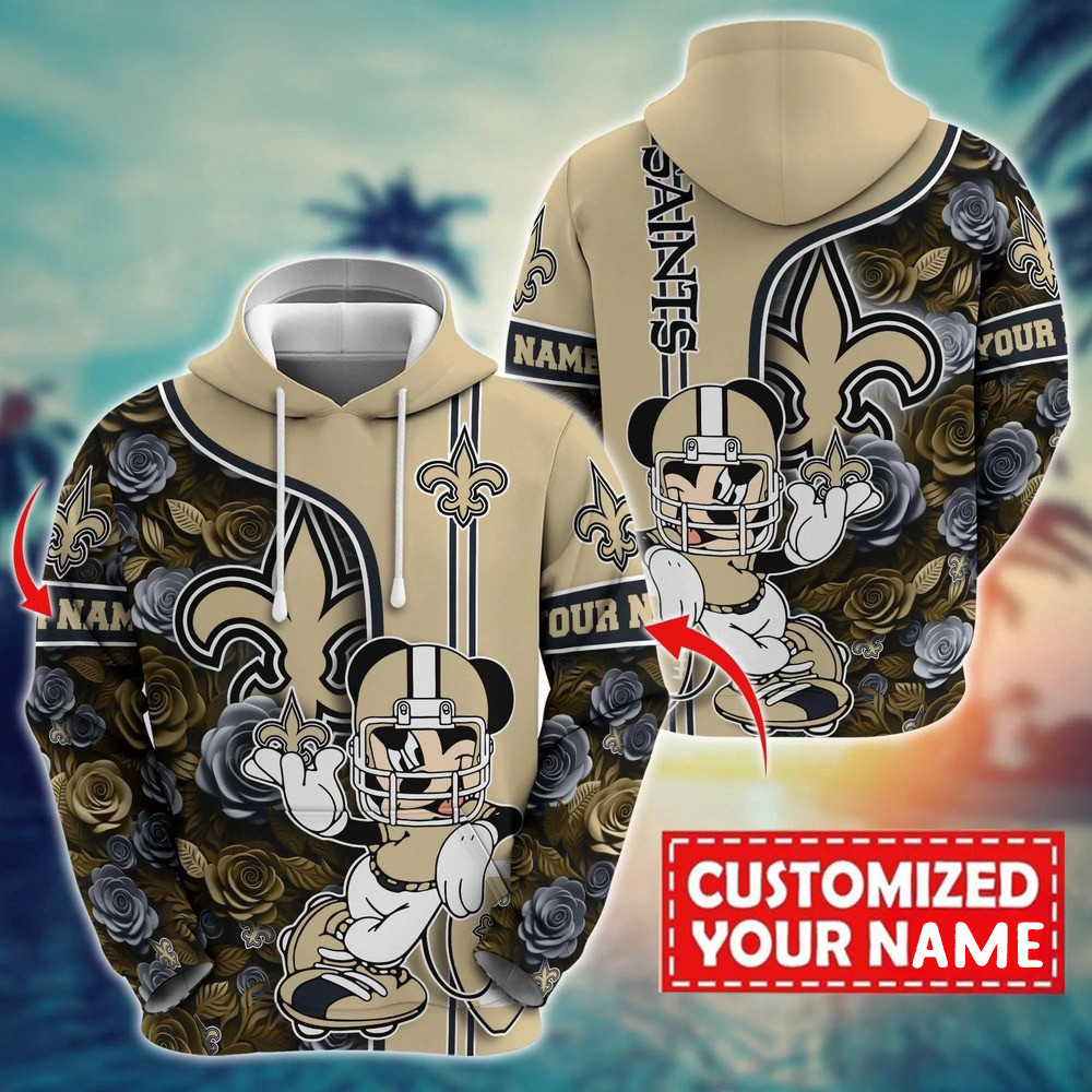 Personalized NFL New Orleans Saints Mickey Mouse Flower Hoodie Gift Ideas For Football Lovers