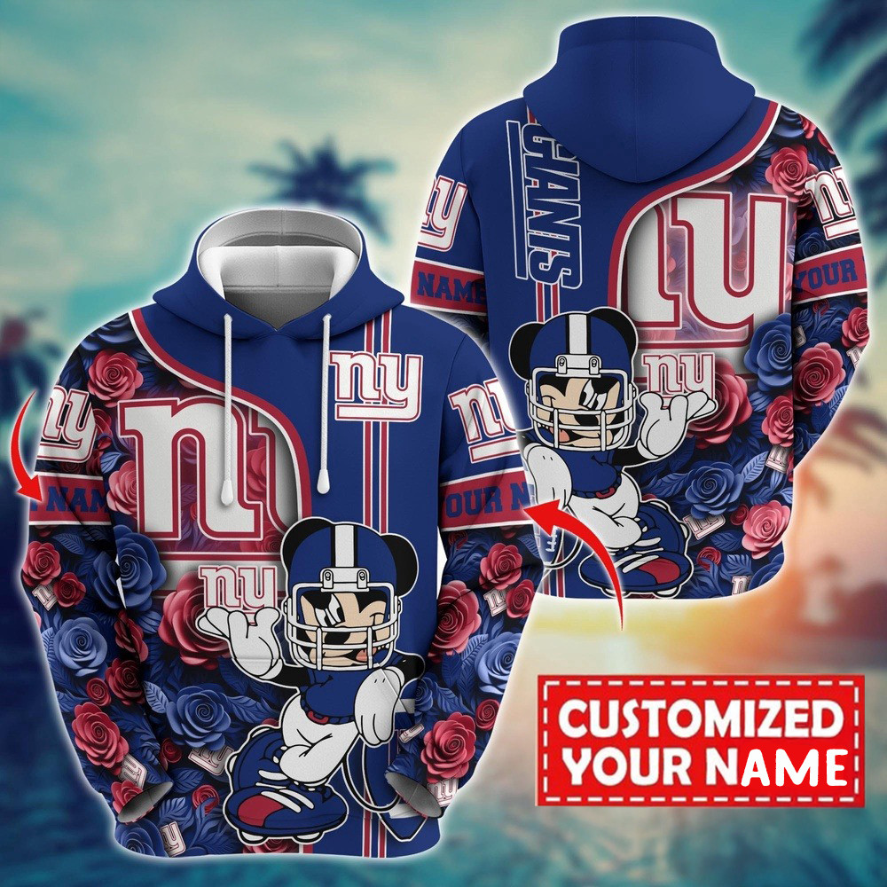 Personalized NFL New York Giants Mickey Mouse Flower Hoodie Football Related Gifts