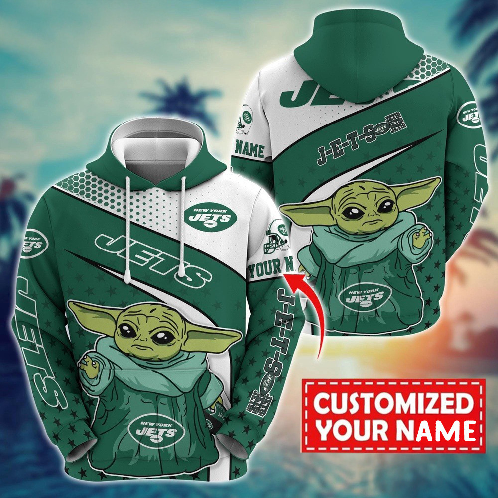 Personalized NFL New York Jets Baby Yoda Hoodie Football Themed Gifts