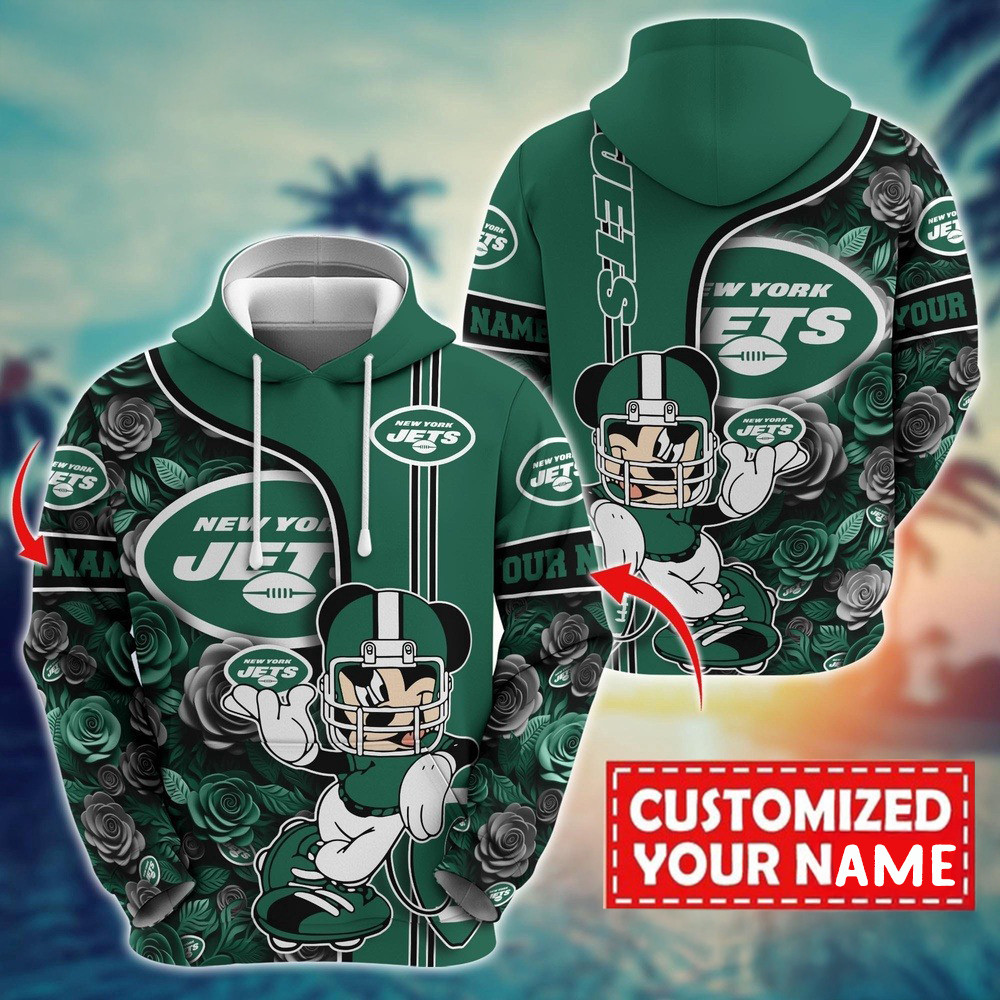 Personalized NFL New York Jets Mickey Mouse Flower 3D Hoodie Gift Ideas For Football Lovers