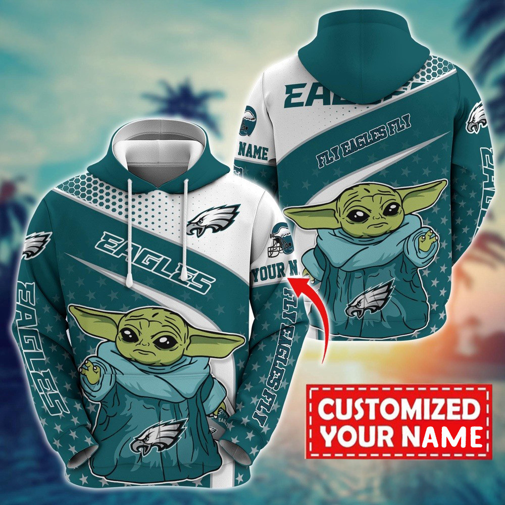 Personalized NFL Philadelphia Eagles Baby Yoda Hoodie Best Gift For Football Lovers