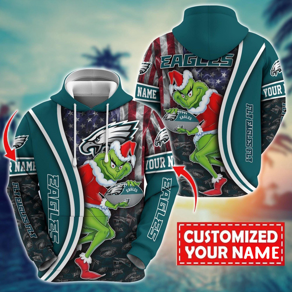 Personalized NFL Philadelphia Eagles Grinch Hoodie Football Gifts For Men