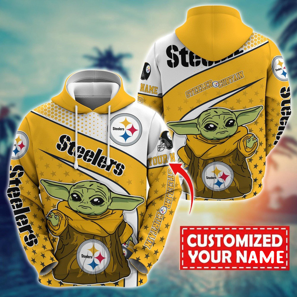 Personalized NFL Pittsburgh Steelers Baby Yoda Hoodie Football Themed Gifts