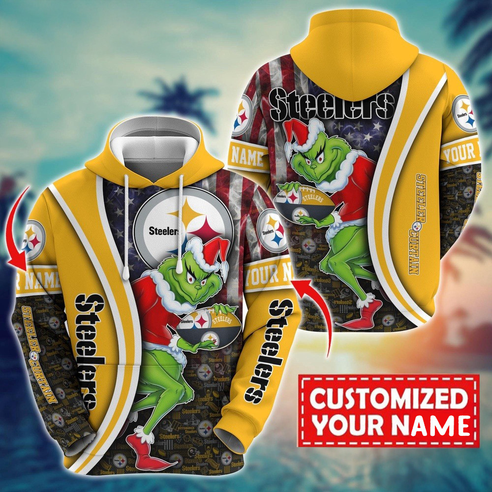 Personalized NFL Pittsburgh Steelers Grinch Hoodie Football Fan Gift Ideas