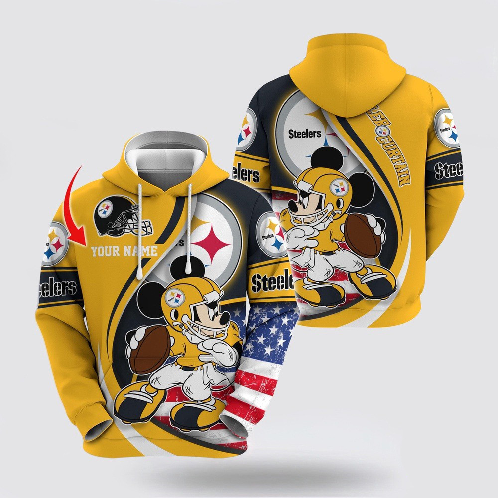 Personalized NFL Pittsburgh Steelers Mickey Mouse 100 Year Anniversary Hoodie Gifts For Dad