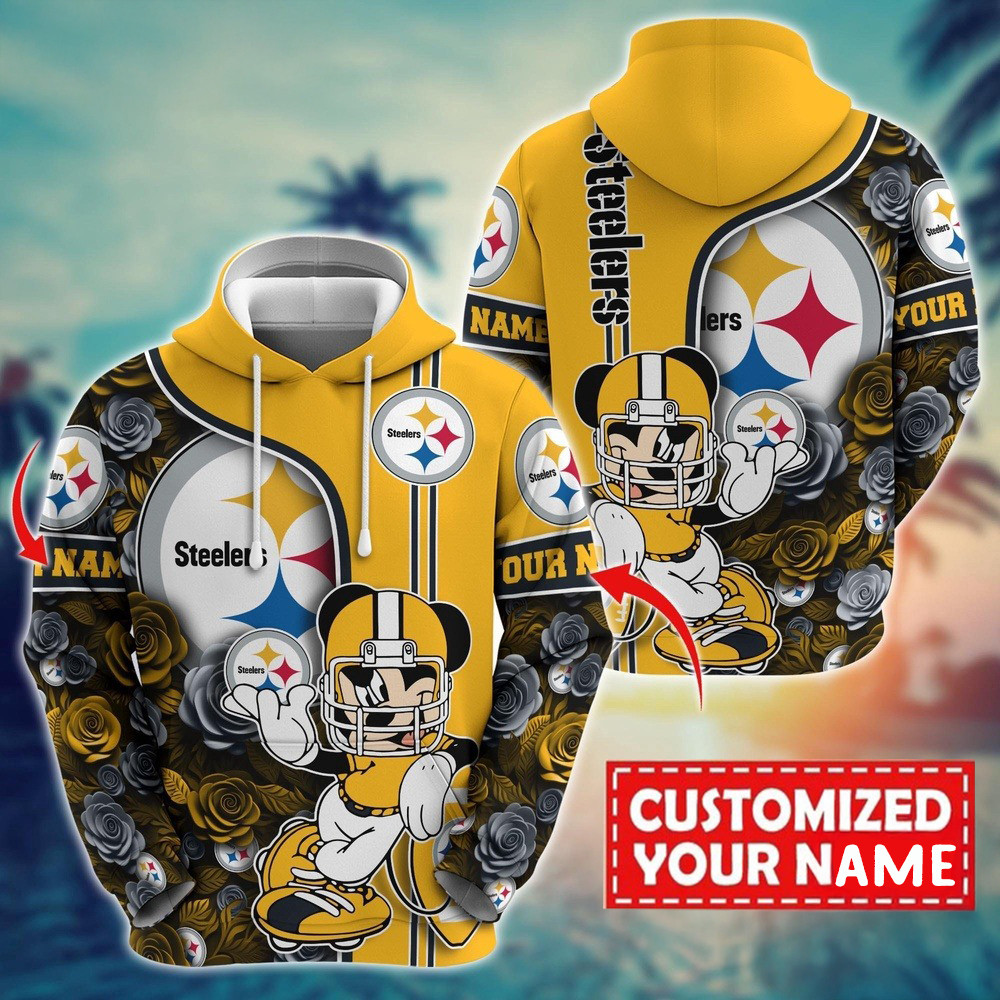 Personalized NFL Pittsburgh Steelers Mickey Mouse Flower Hoodie Gift Ideas For Football Lovers