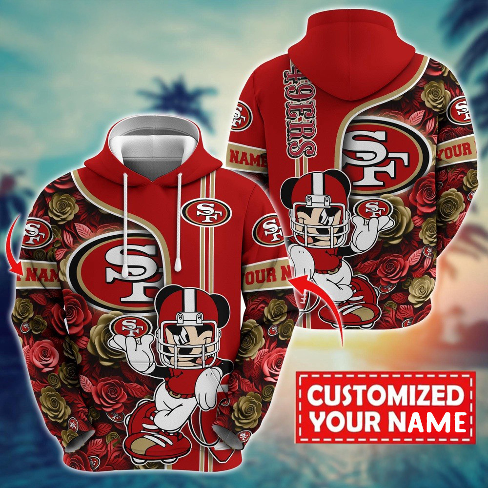 Personalized NFL San Francisco 49ers Mickey Mouse Flower 3D Hoodie Football Gifts For Men