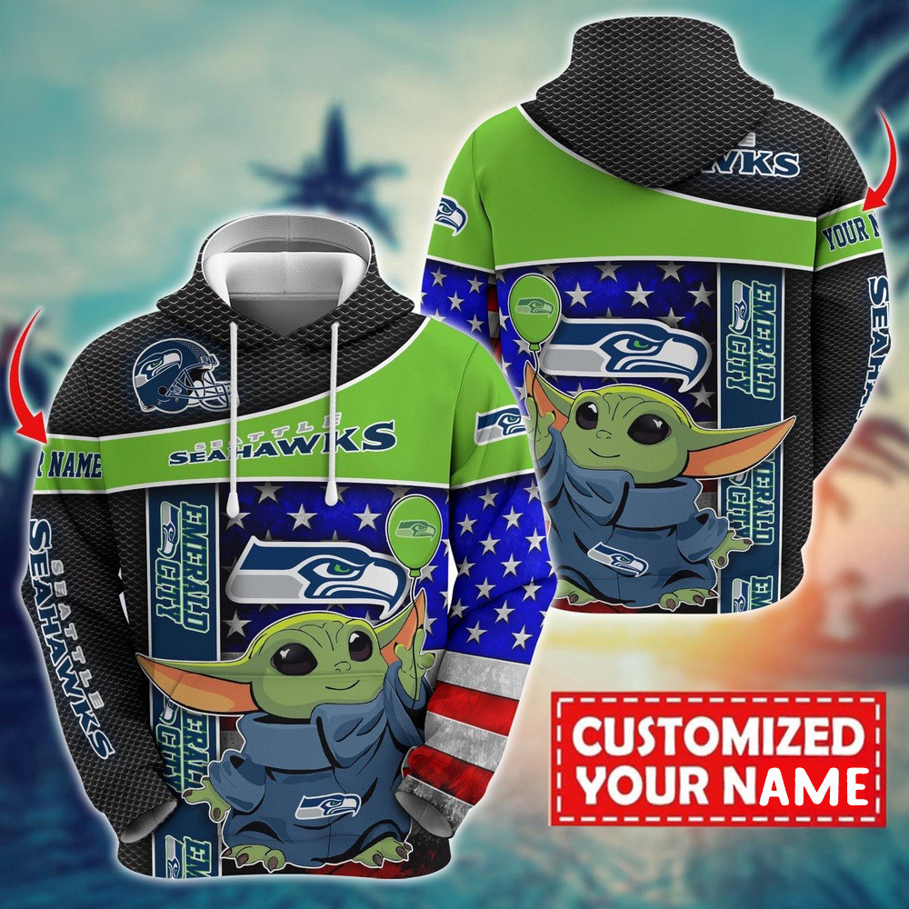 Personalized NFL Seattle Seahawks Baby Yoda Hoodie Football Themed Gifts