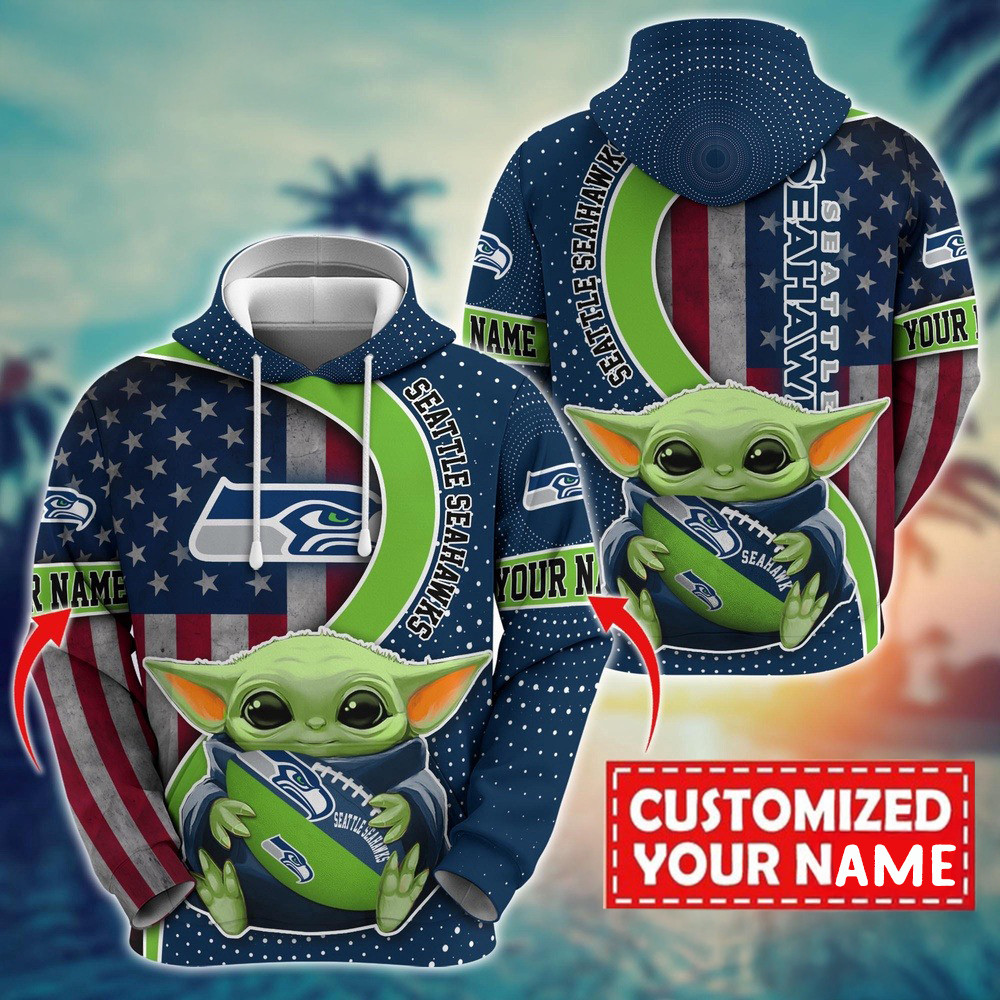 Personalized NFL Seattle Seahawks Baby Yoda Hoodie For Fans Boyfriend Gifts