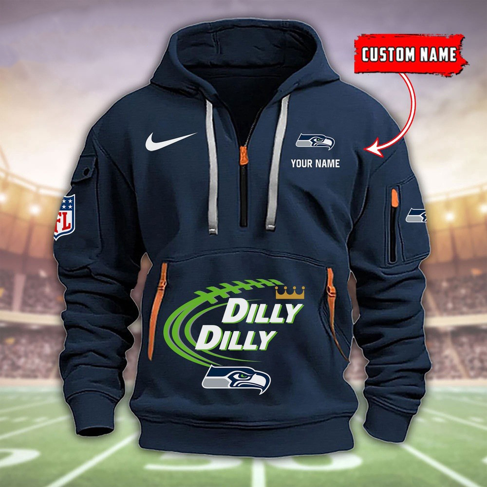 Personalized NFL Seattle Seahawks Dilly Dilly Quarter Half Zip Hoodie Football Fans Gift