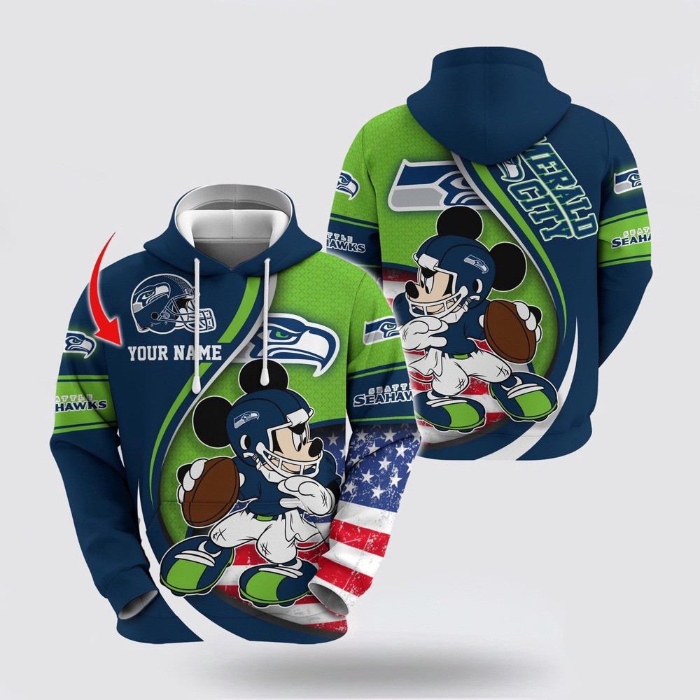 Personalized NFL Seattle Seahawks Mickey Mouse 100 Year Anniversary Hoodie Gifts For Son