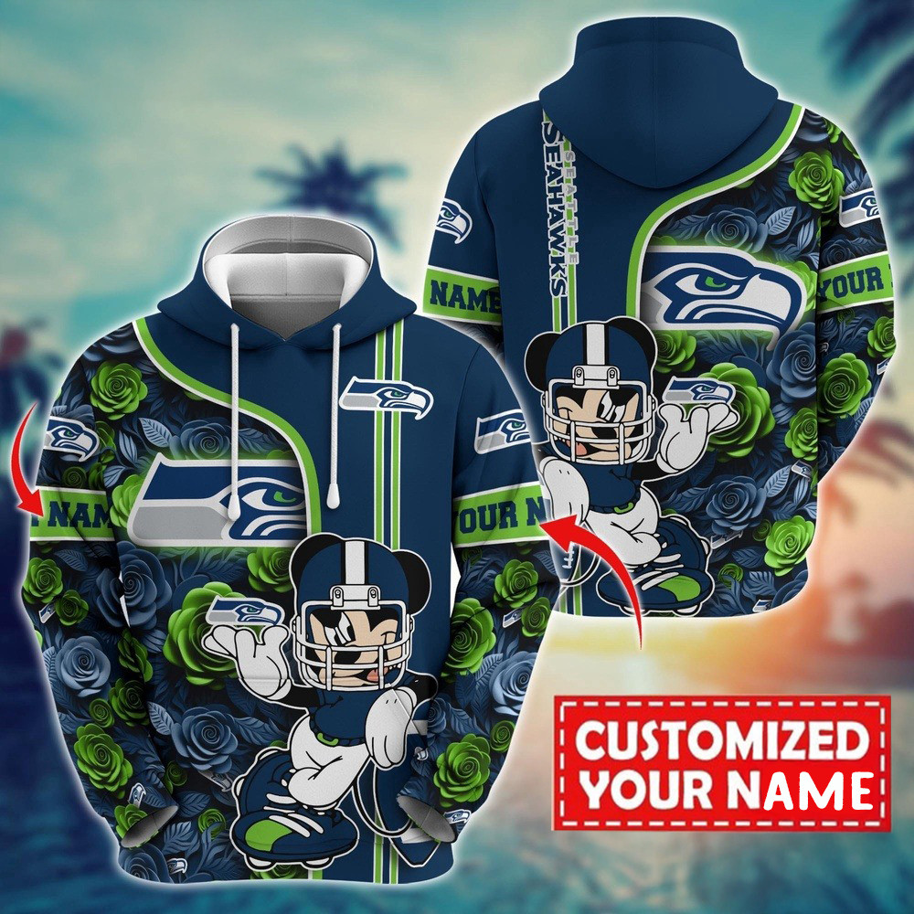 Personalized NFL Seattle Seahawks Mickey Mouse Flower 3D Hoodie Football Fan Gift Ideas