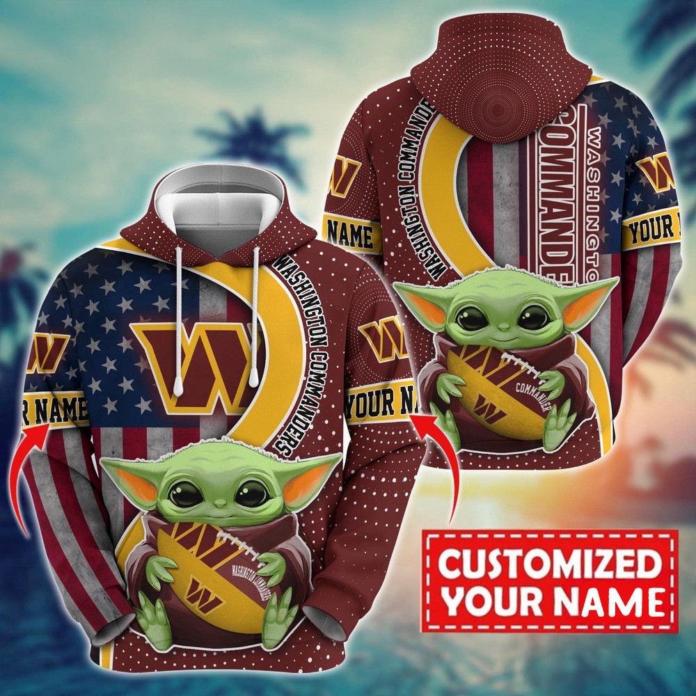 Personalized NFL Washington Commanders Baby Yoda Hoodie For Fans Men's Gifts