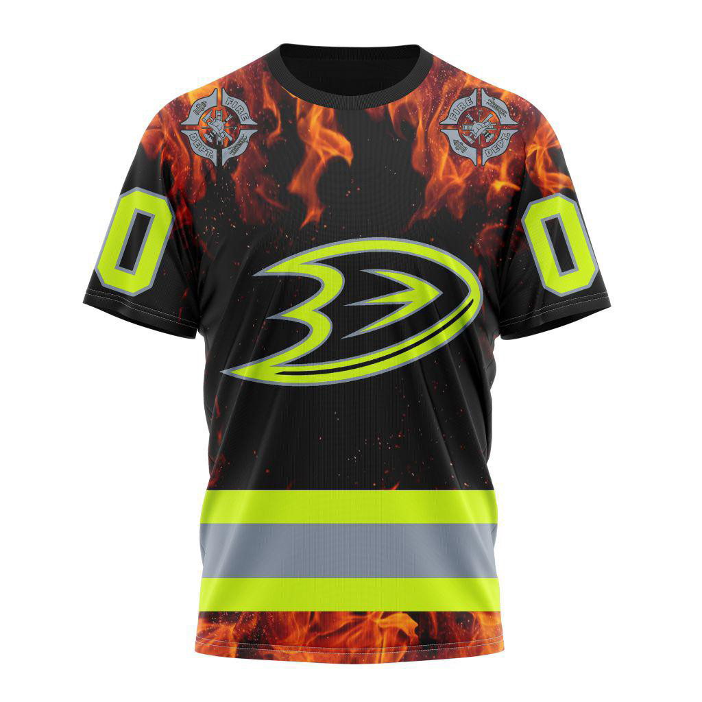 Personalized NHL Anaheim Ducks Special Honoring Firefighters Design Shirt Hockey Fan Gifts