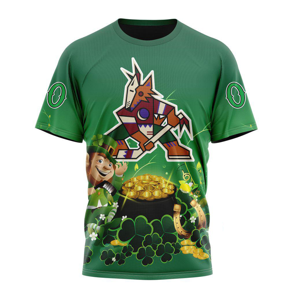 Personalized NHL Arizona Coyotes St. Patrick's Day Hockey Team T-Shirt Gifts For Fan