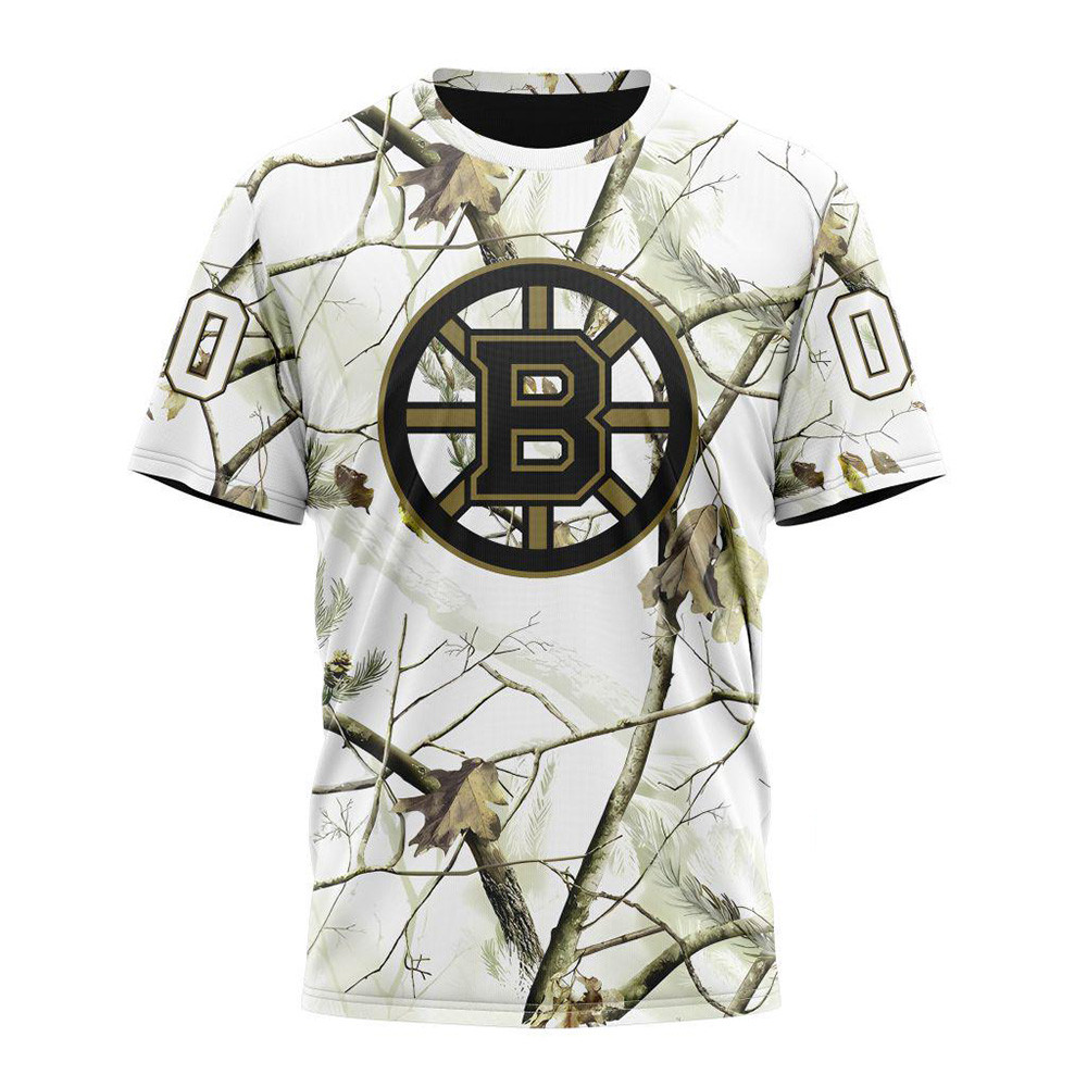 Personalized NHL Boston Bruins White Winter Hunting Camo Shirt Hockey Lover Fan Gift Ideas