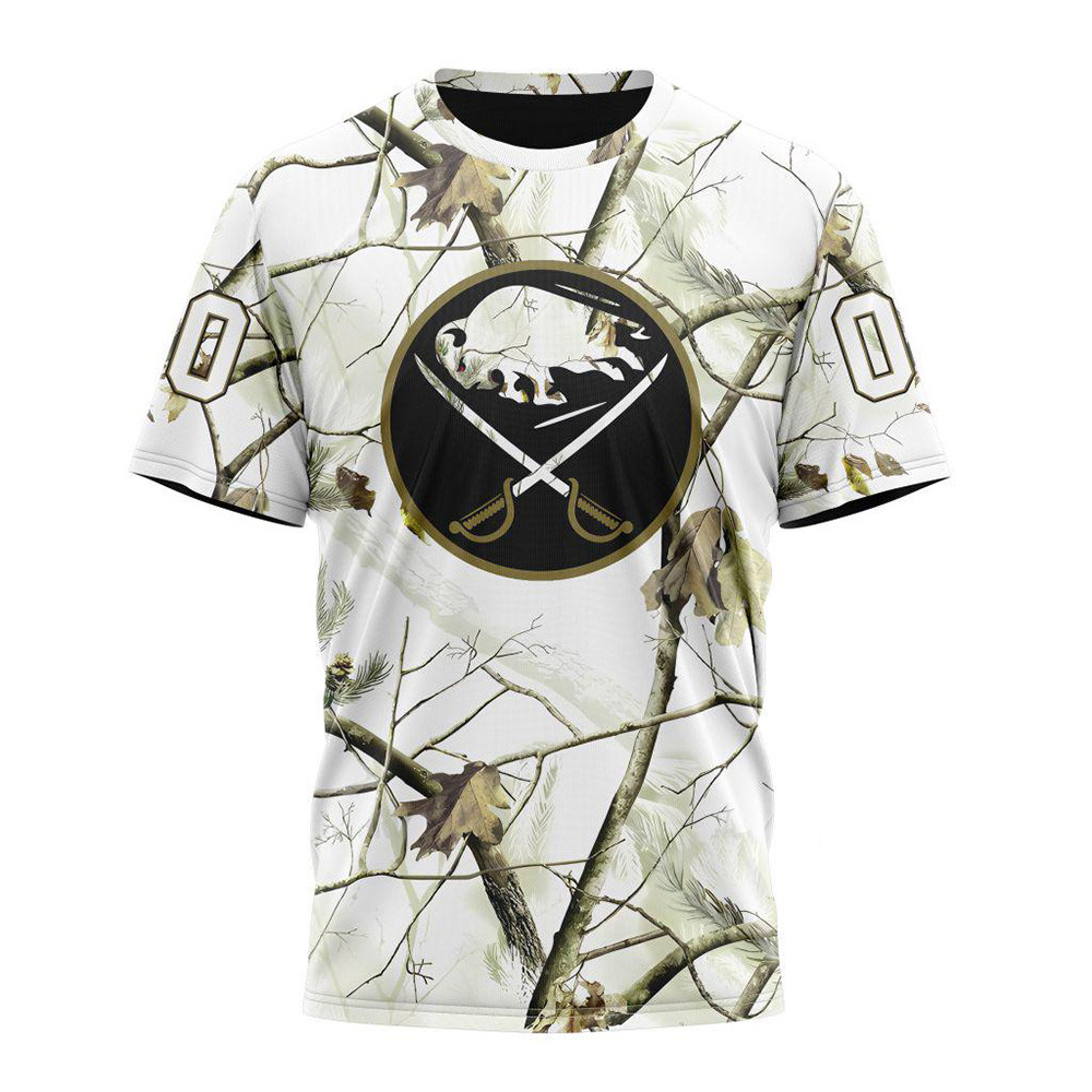 Personalized NHL Buffalo Sabres White Winter Hunting Camo Shirt Hockey Fan Gift