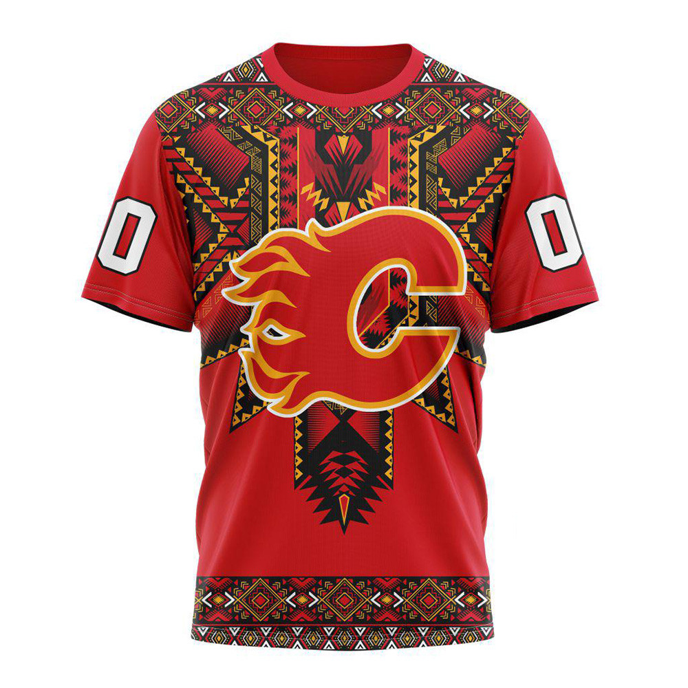 Personalized NHL Calgary Flames Native American Heritage Design Shirt Gifts For Hockey Lovers