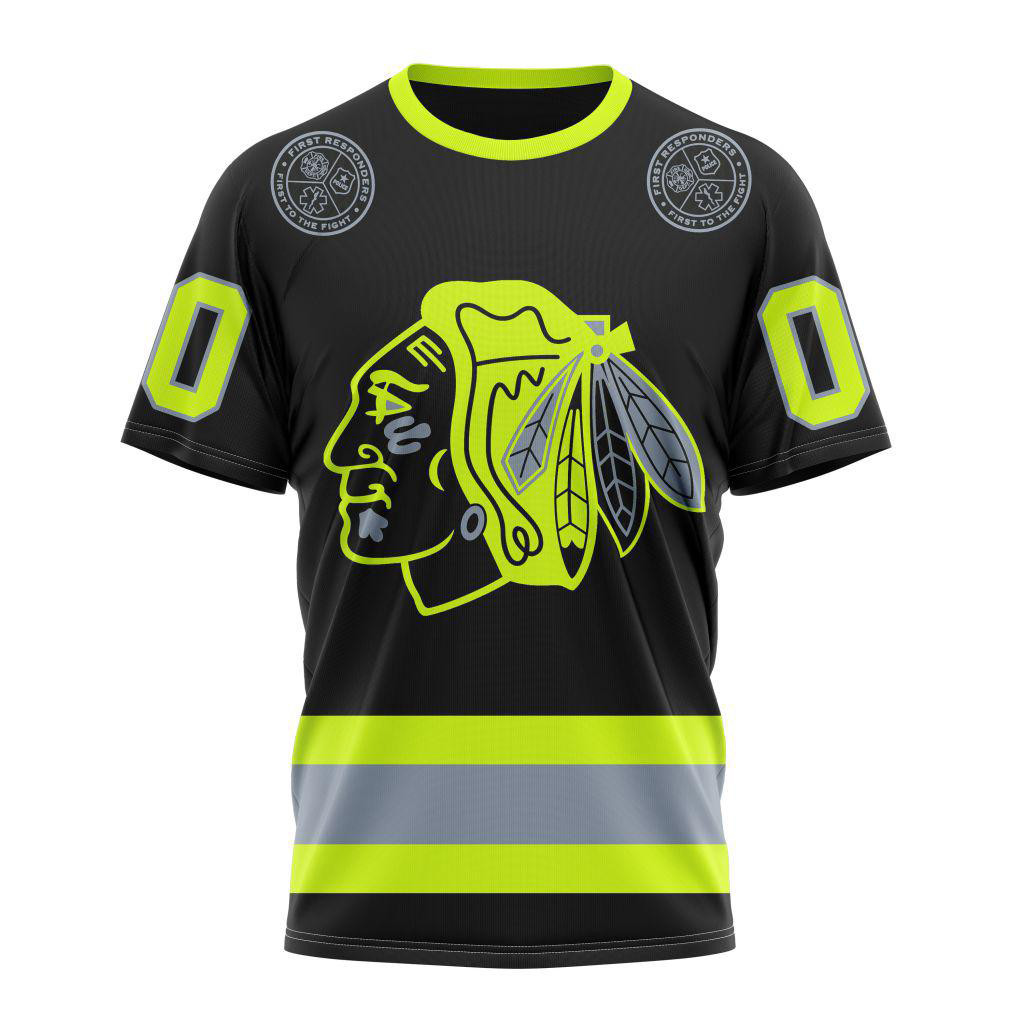 Personalized NHL Chicago Blackhawks Firefighter T-Shirt Gift For Hockey Fans