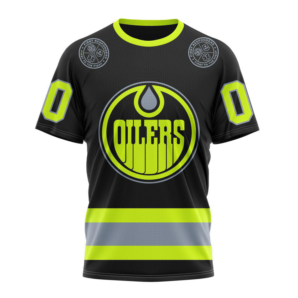 Personalized NHL Edmonton Oilers Firefighter T-Shirt Gift For Hockey Fans