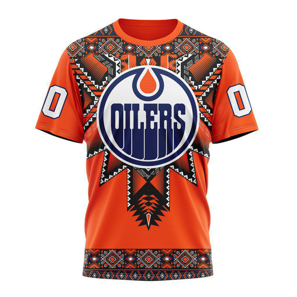 Personalized NHL Edmonton Oilers Shirt For Hockey Fan Native American Heritage Design T-Shirt