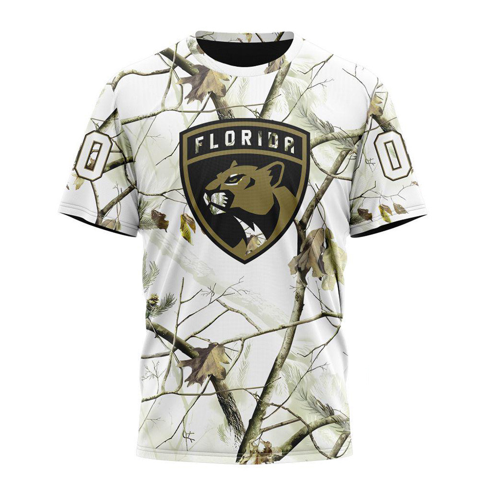 Personalized NHL Florida Panthers White Winter Hunting Camo T-Shirt Gifts For Hockey Lovers