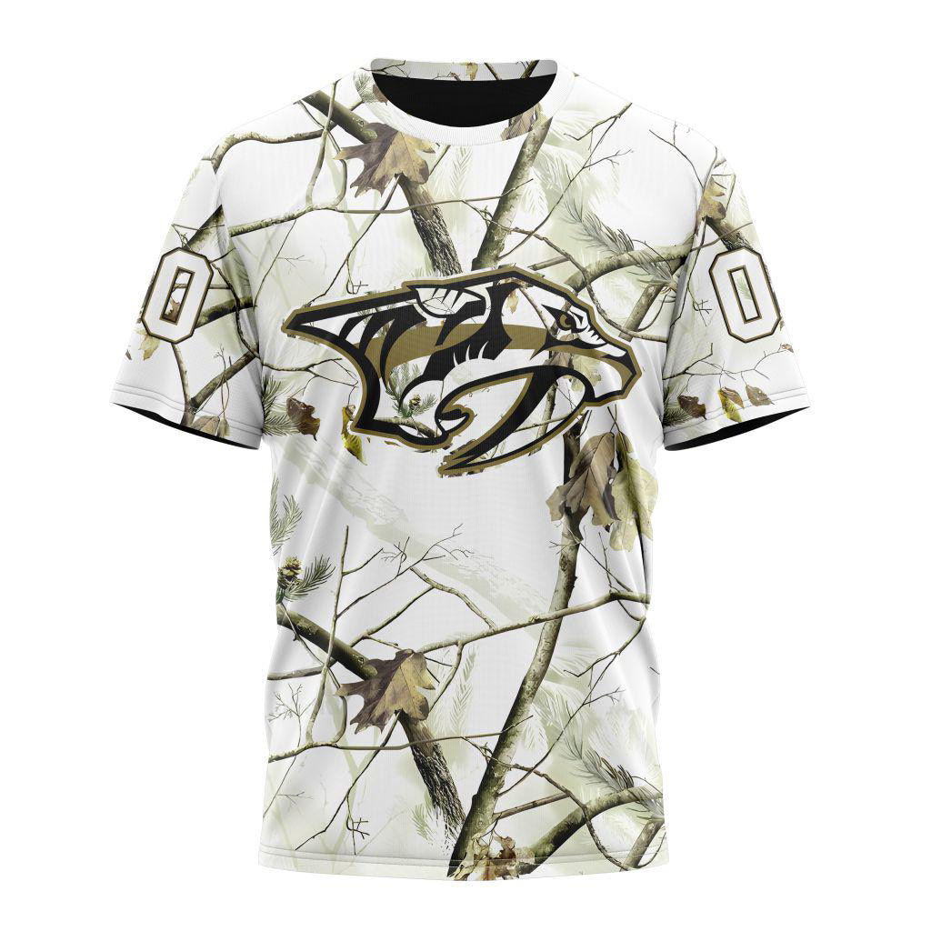 Personalized NHL Nashville Predators Special White Winter Hunting Camo T Shirt Gifts For Husband