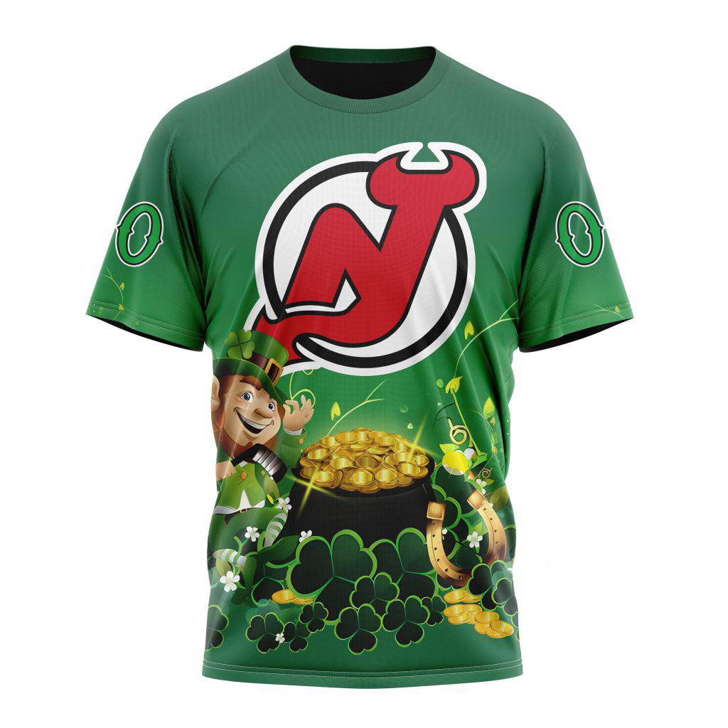 Personalized NHL New Jersey Devils St. Patrick's Day Hockey Team T-Shirt Gifts For Fan