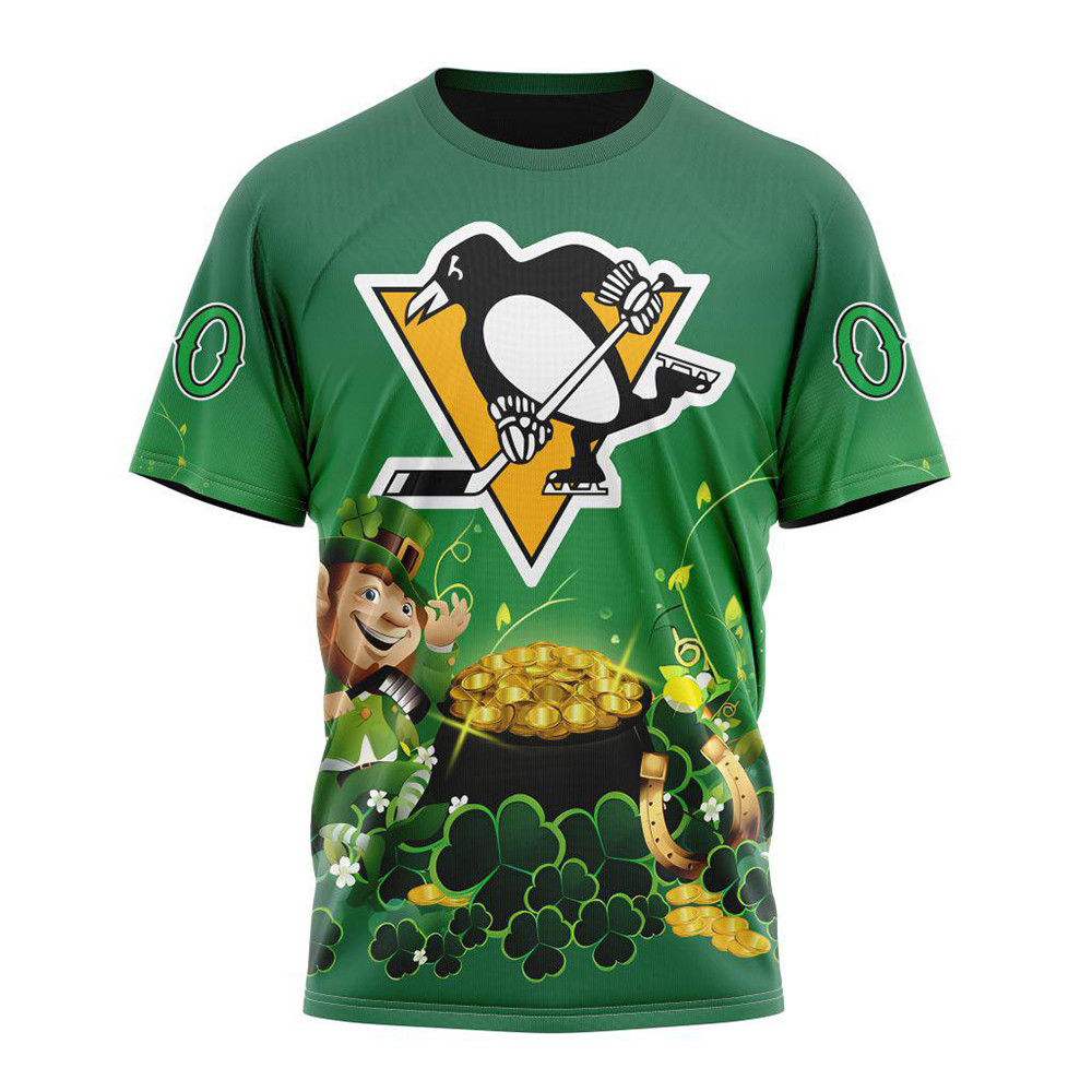 Personalized NHL Pittsburgh Penguins St. Patrick's Day Hockey Team T-Shirt Gifts For Fan