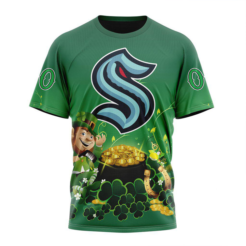 Personalized NHL Seattle Kraken St. Patrick's Day Hockey Team T-Shirt Gifts For Fan