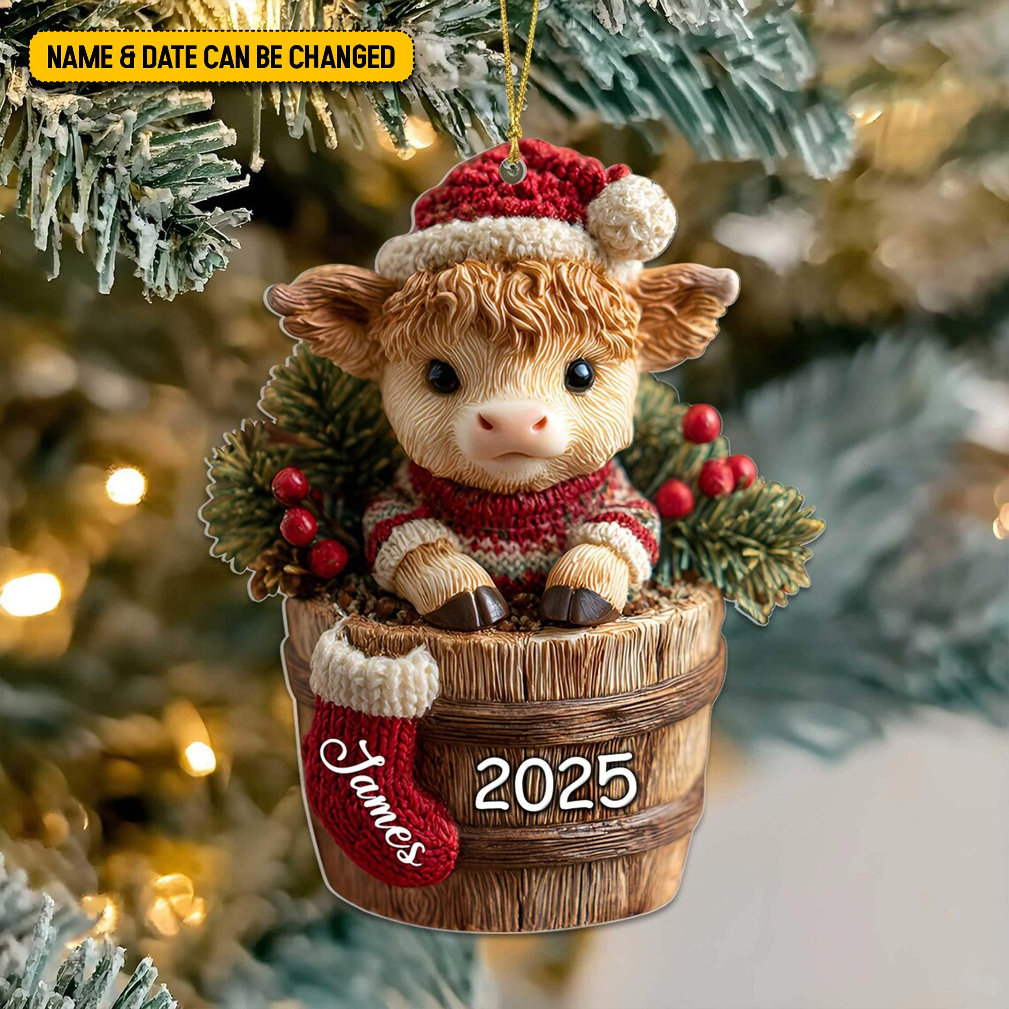 Personalized Noel Cow In Bucket Christmas Ornament Xmas Tree Decor Christmas Gifts