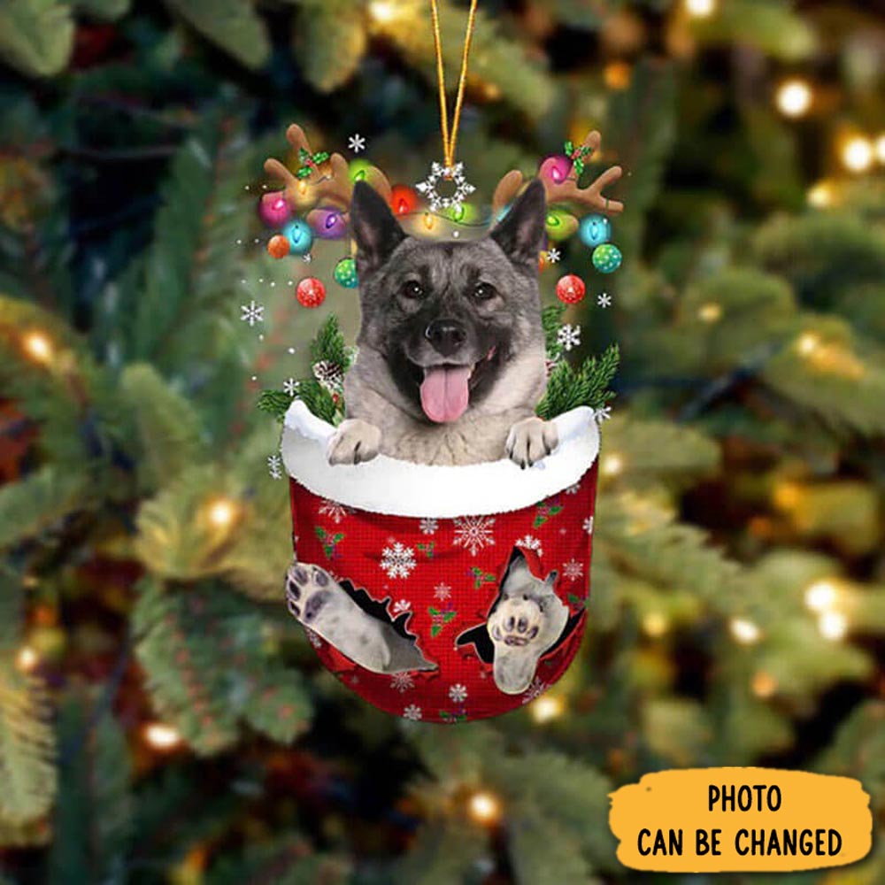 Personalized Norwegian Elkhound In Snow Pocket Christmas Ornament Perfect Christmas Ornament Gift