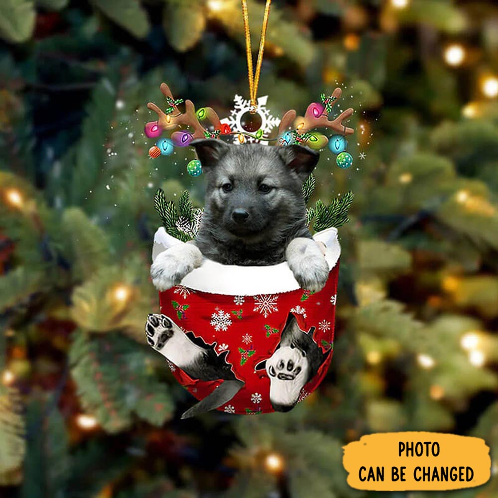 Personalized Norwegian Elkhounds In Snow Pocket Christmas Ornament Heartwarming Holiday Ornament Gift