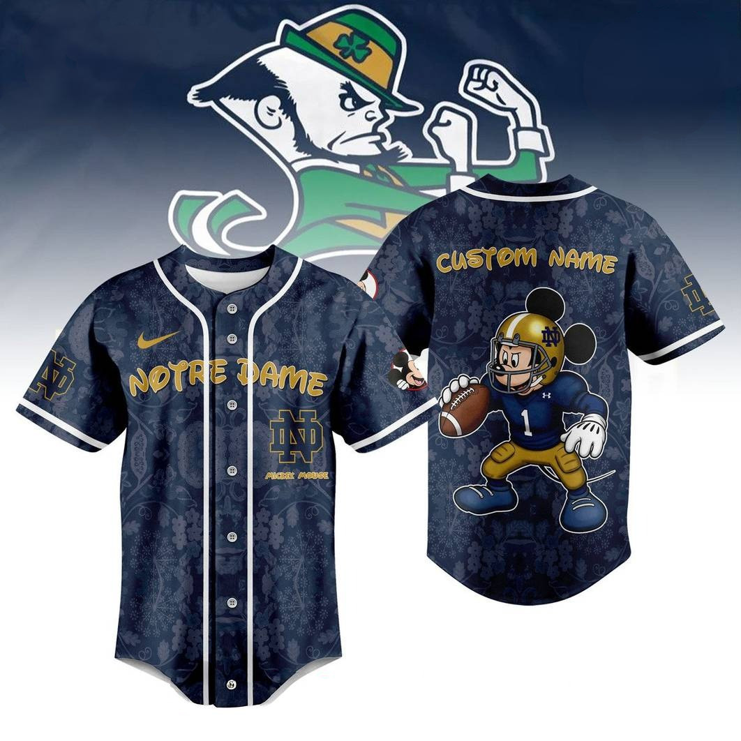 Personalized Notre Dame Fighting Irish x Mickey Mouse Baseball Jersey Gifts For Him