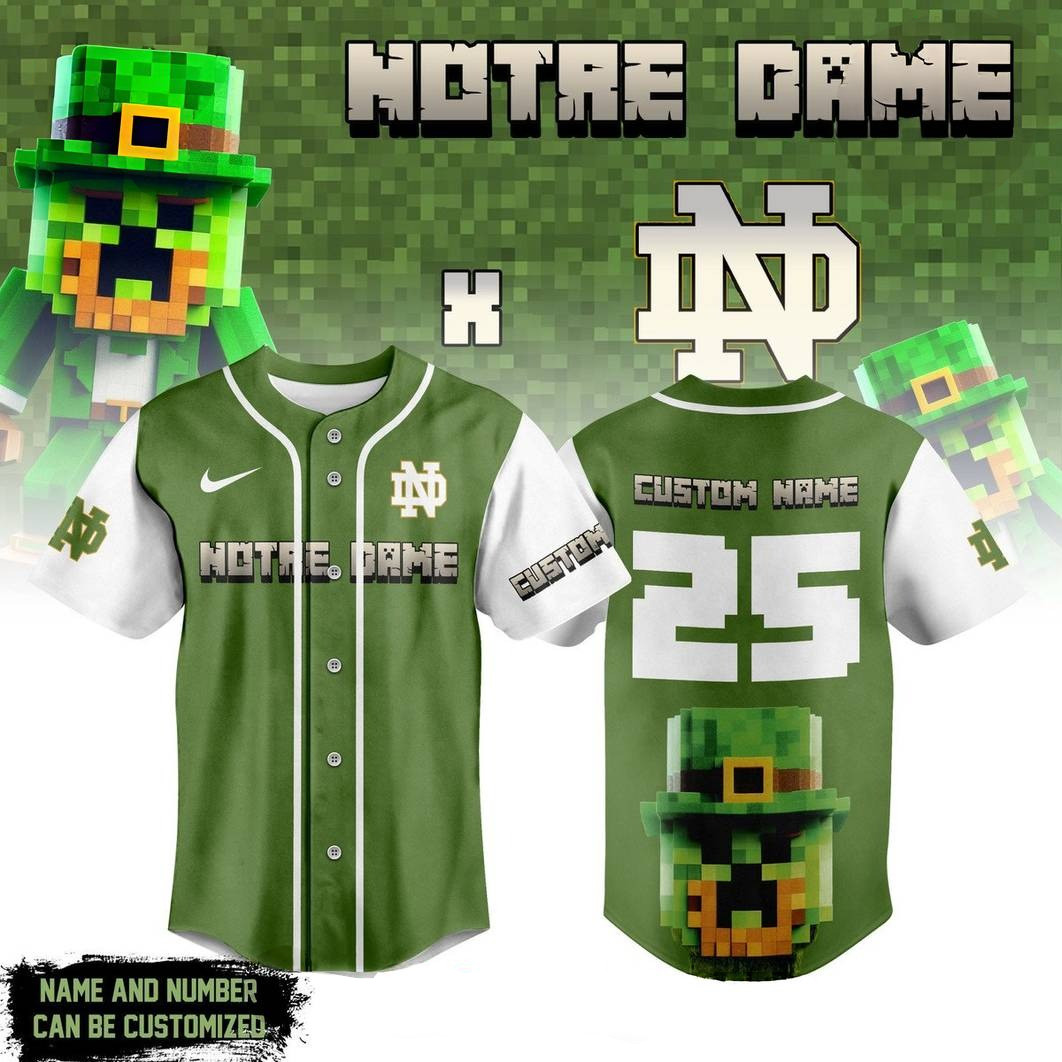 Personalized Notre Dame Fighting Irish x Minecraft Baseball Jersey Gifts For Dudes