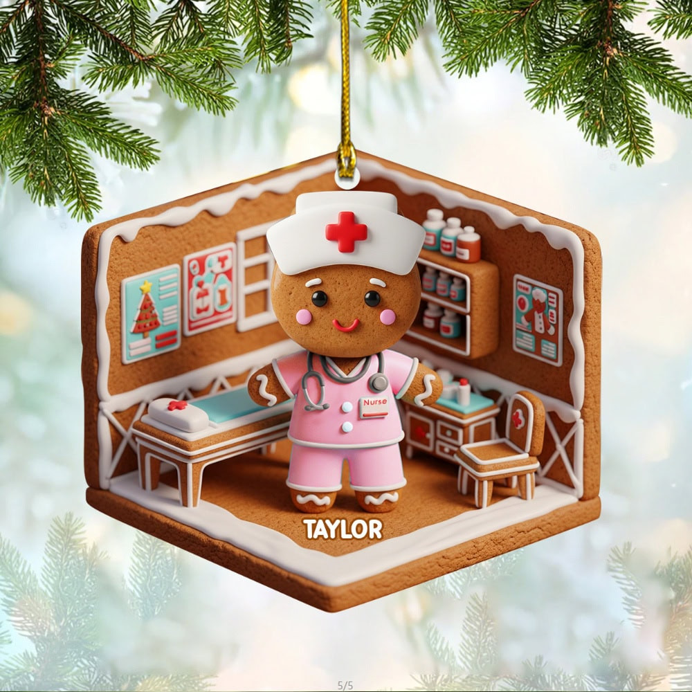 Personalized Nurse Gingerbread Christmas Custom Flat Acrylic Ornament Gift For Nurses