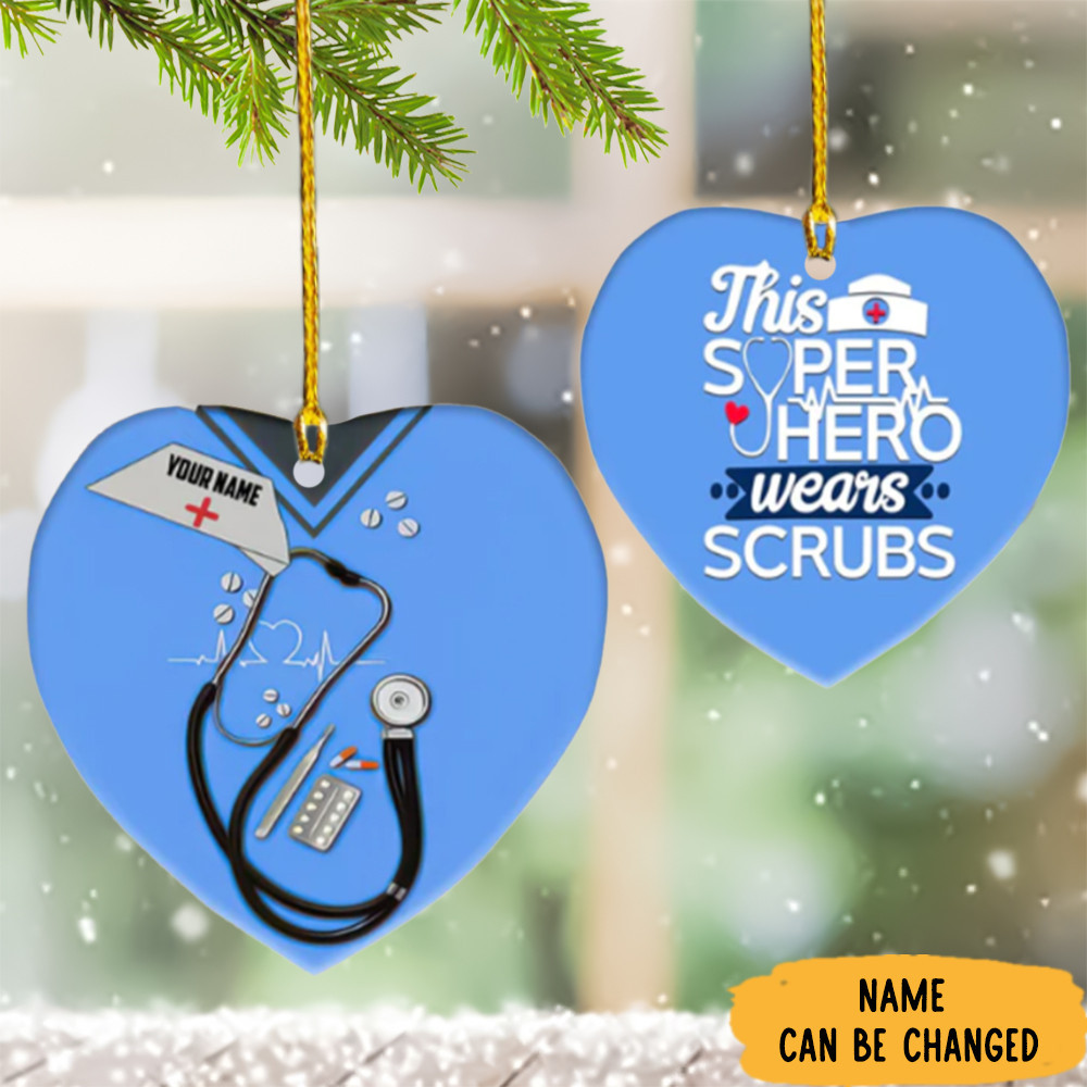 Personalized Nurse Ornament Nurse Christmas Ornament This Super Hero Wears Scrubs