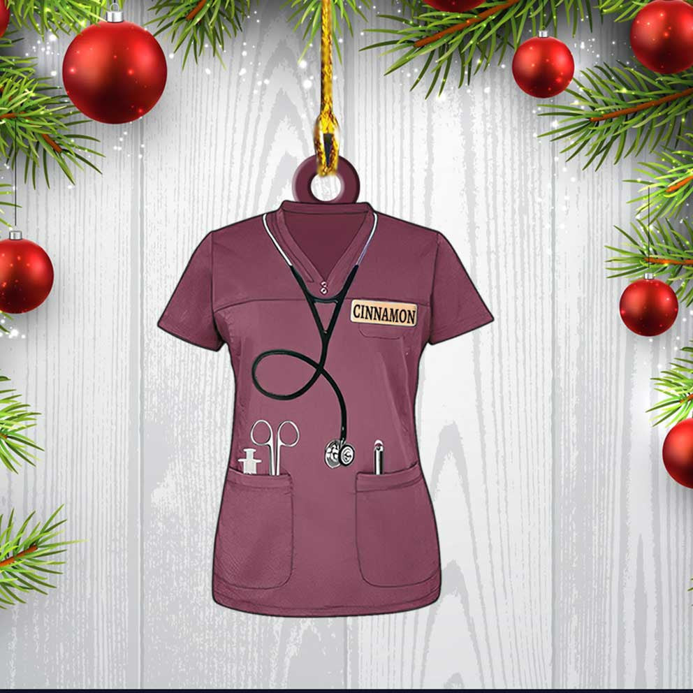 Personalized Nurse Scrubs Ornament Custom Name Nurse Costume Christmas Ornament for Her