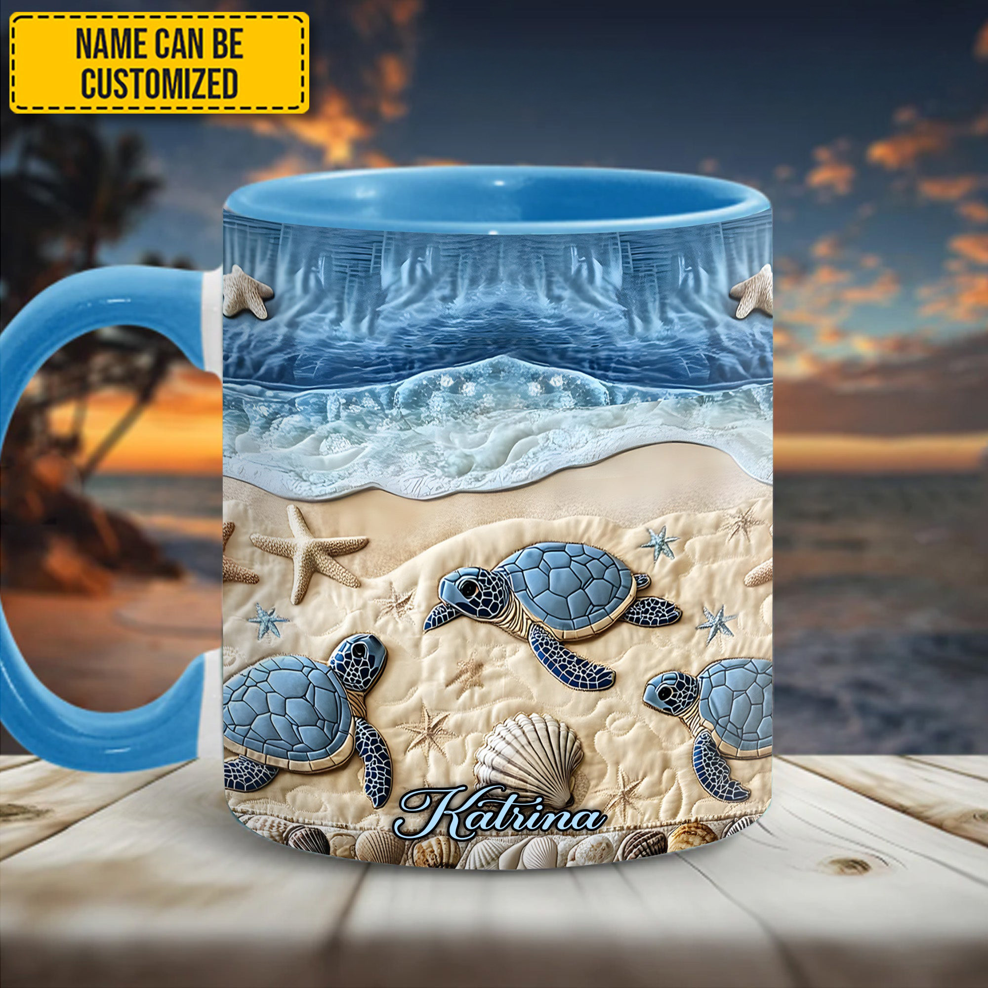 Personalized Ocean Waves Turtle Mug Morning Coffee Mug Animal Turtle Lover Gifts
