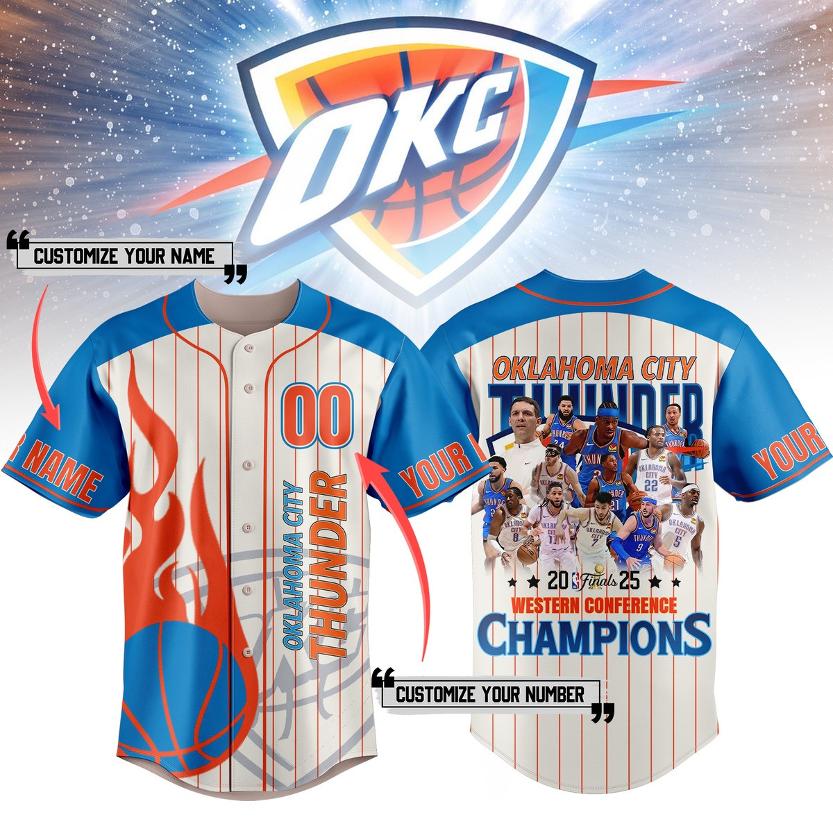 Personalized Oklahoma Thunder Western Conference Champions 2025 Jersey Fans Gifts