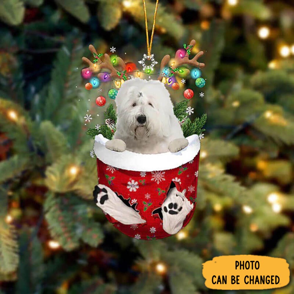 Personalized Old English Sheepdog In Snow Pocket Christmas Ornament Heartfelt Ornament Gift For Mom