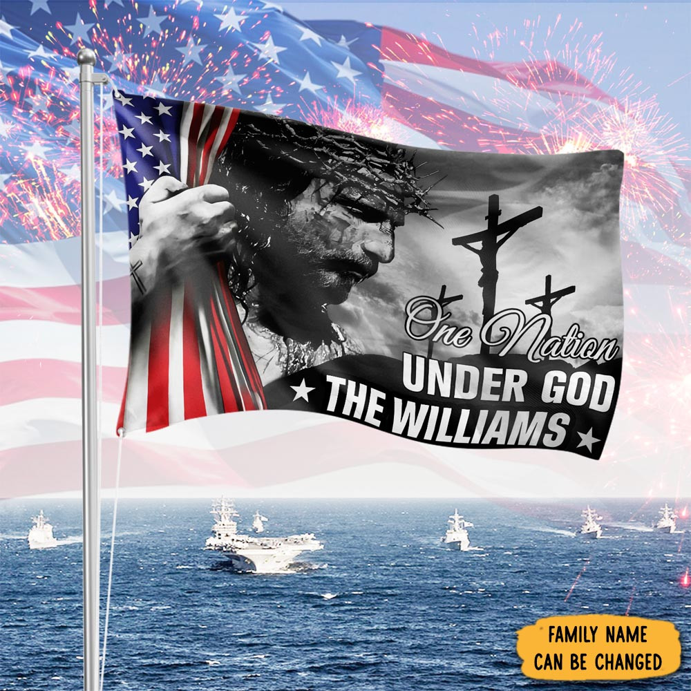 Personalized One Nation Under God Flag Independence Day Banner House Decor