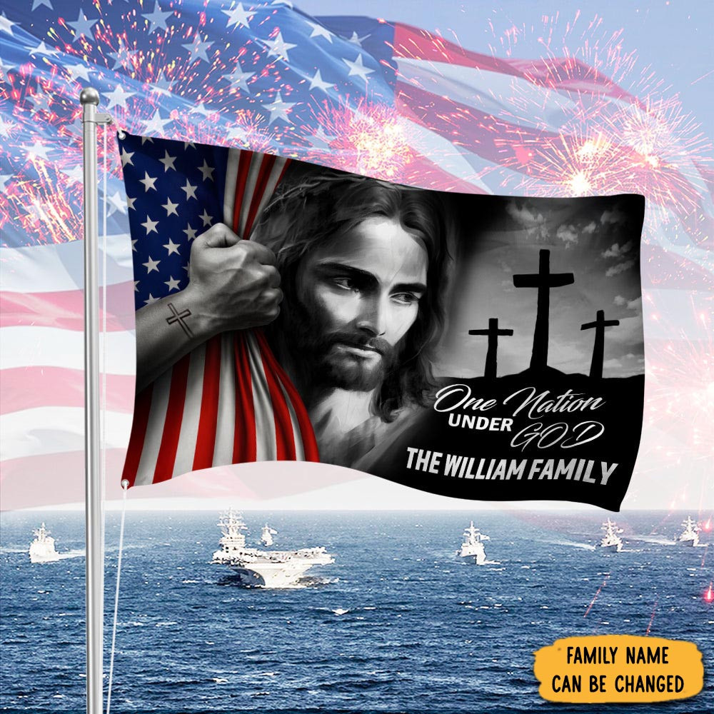 Personalized One Nation Under God House Flag Christian Themed In God We Trust
