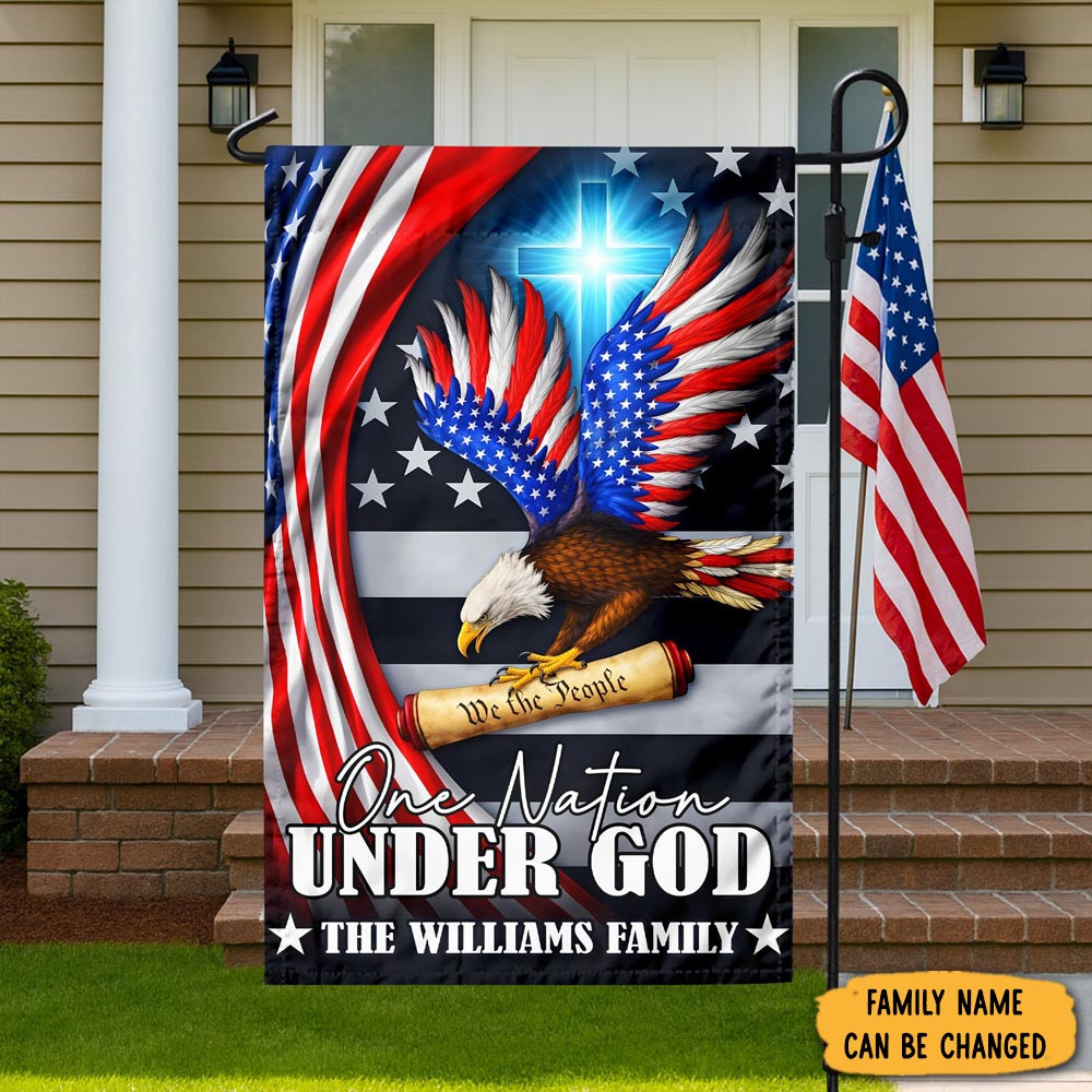 Personalized One Nation Under God Patriot Eagle Flag 4th Of July Gift