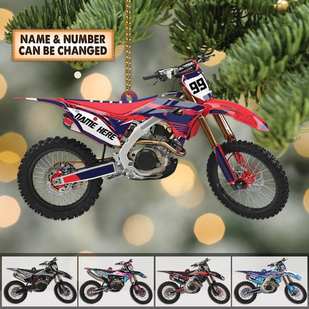 Personalized Ornament Custom Name and Number Motocross Vehicle Shaped Ornament